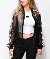 adidas chaqueta de chándal de 3 rayas de tul negro