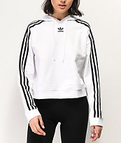 adidas sudadera con capucha corta de 3 rayas en blanco