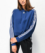 adidas sudadera corta con capucha azul oscuro de 3 rayas