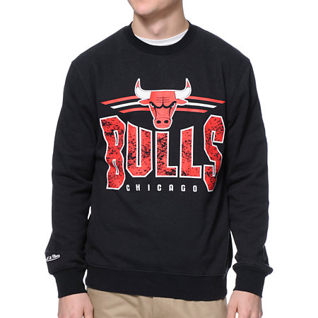 NBA Mitchell and Ness Chicago Bulls Black Crew Neck Sweatshirt at ...