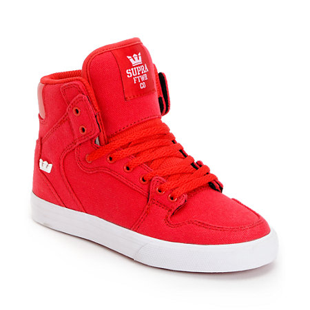 Supra Kids Vaider Red Canvas High Top Skate Shoes at Zumiez : PDP