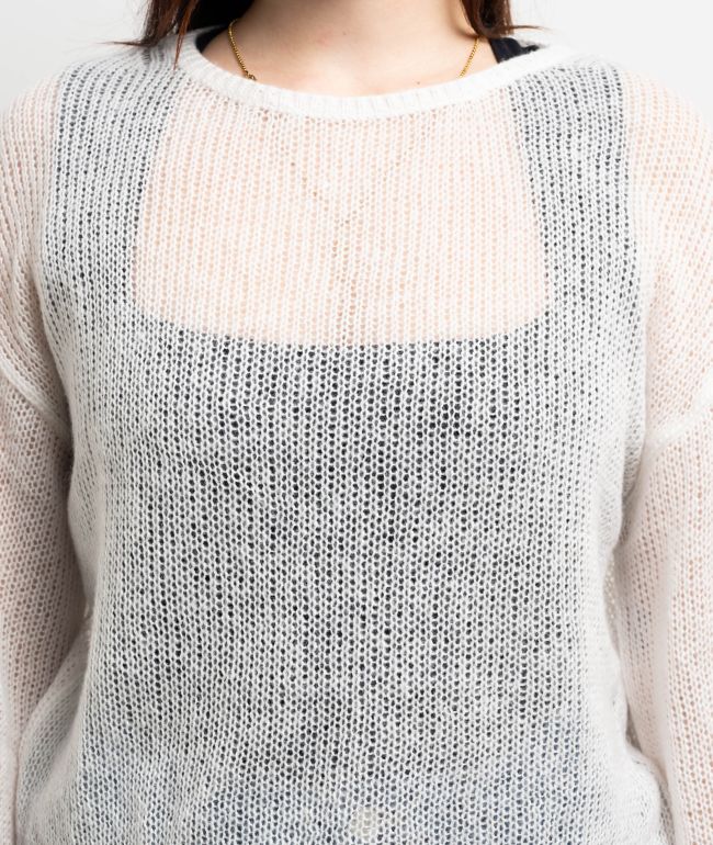 24 Colours Open Knit White Sweater - thumbnail 3