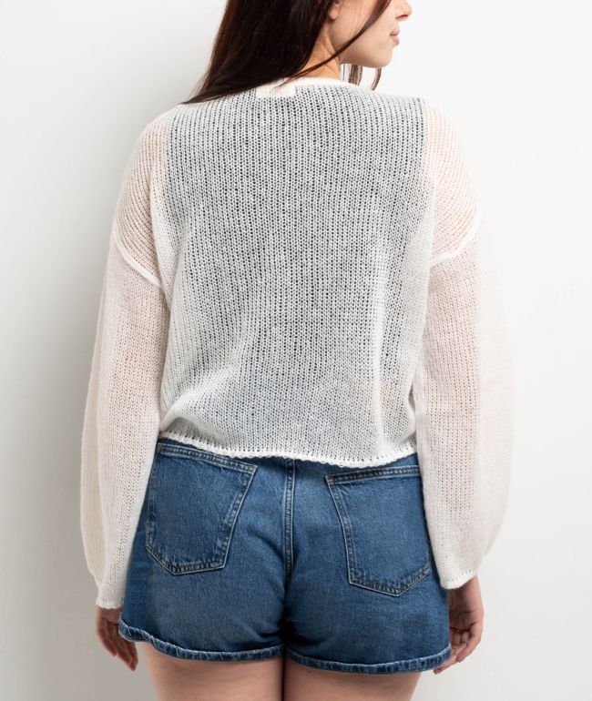 24 Colours Open Knit White Sweater - thumbnail 2