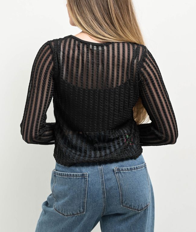 24COLOURS Sheer Striped Black Long Sleeve Top - thumbnail 2