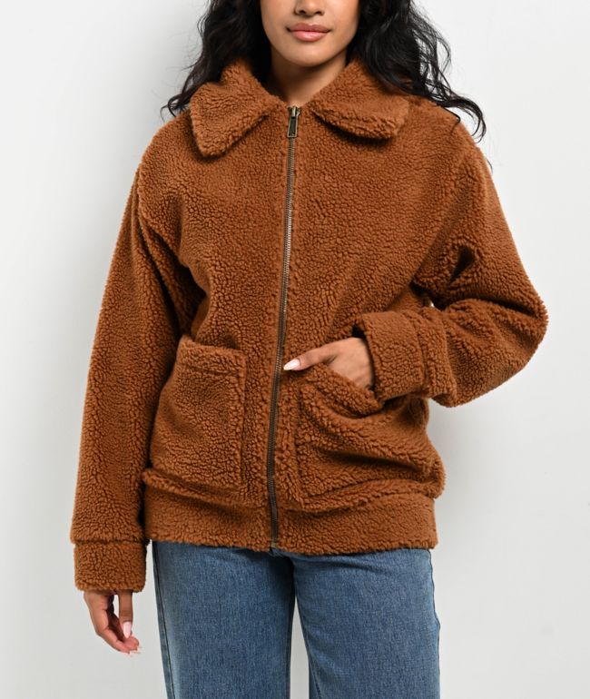 24COLOURS Sherpa Brown Zip Jacket - thumbnail 3