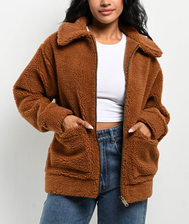 24COLOURS Sherpa Brown Zip Jacket