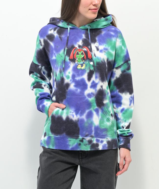 A-Lab Atarah Alien Purple, Green & Black Bleach Dye Hoodie