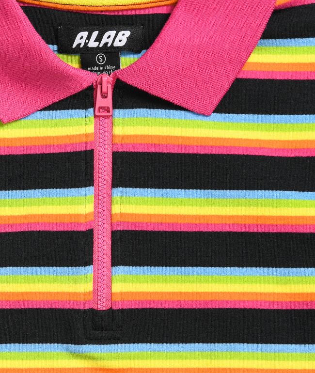 A-Lab Cordina Rainbow Zip Crop Polo Shirt - thumbnail 2