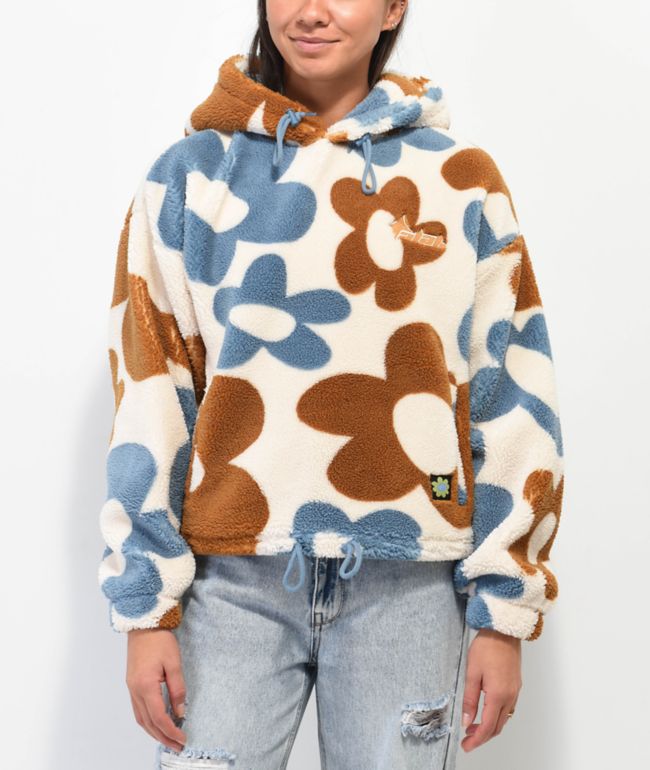 A-Lab Kendallie Blue & Brown Crop Sherpa Hoodie