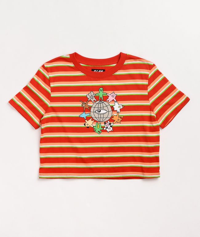 A-Lab Quinnie Globe Red Stripe Crop T-Shirt