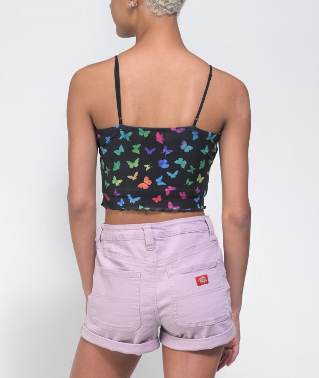 A-Lab Roxanne Butterfly Black Mesh Crop Tank Top - thumbnail 2