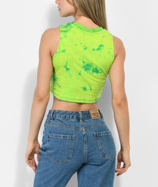 A-Lab Sullivan Alien Green Tie Dye Crop Tank Top - thumbnail 3