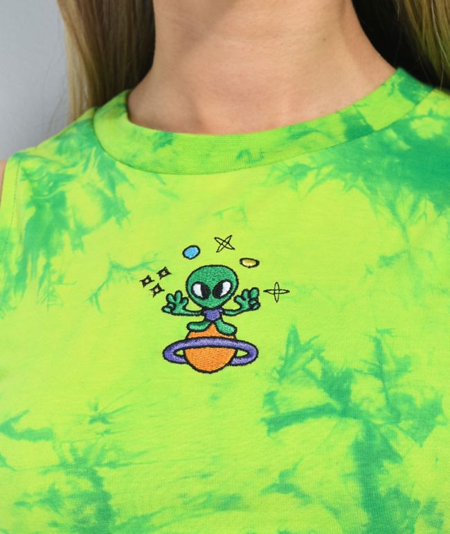 A-Lab Sullivan Alien Green Tie Dye Crop Tank Top - thumbnail 2