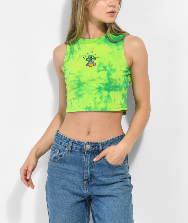 A-Lab Sullivan Alien Green Tie Dye Crop Tank Top
