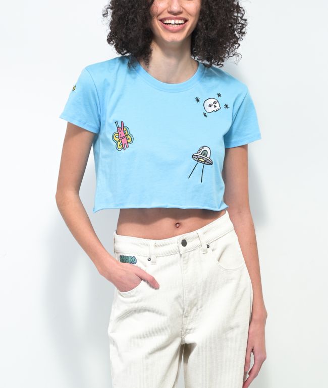 A.LAB Ballina Embroidered Blue Crop T-Shirt