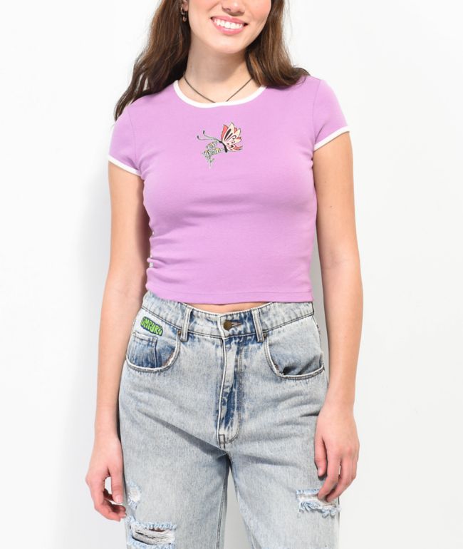A.LAB Elish Butterfly Lavender Crop T-Shirt