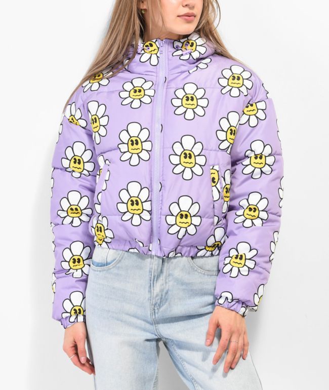 A.LAB Jalen Smile Face Flower Purple Puffer Jacket