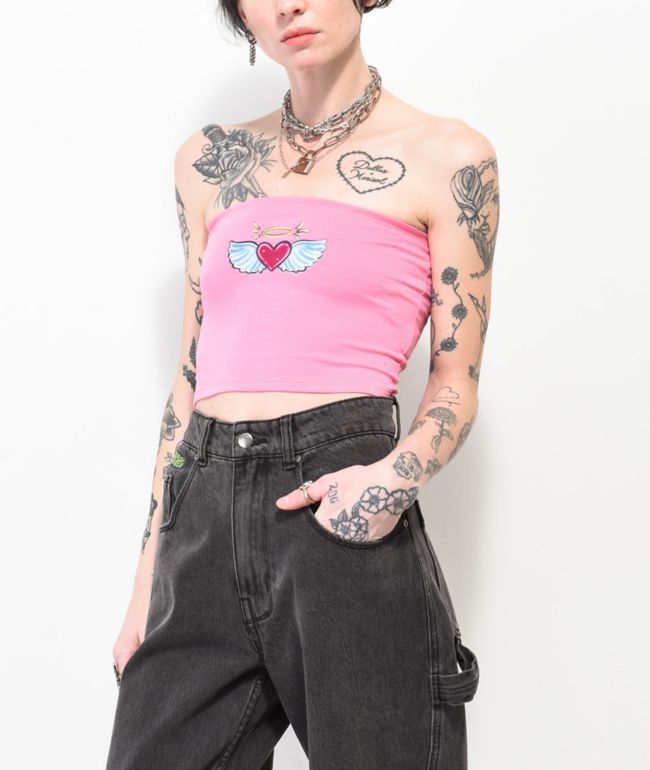 A.LAB Rayne Angel Heart Pink Tube Top