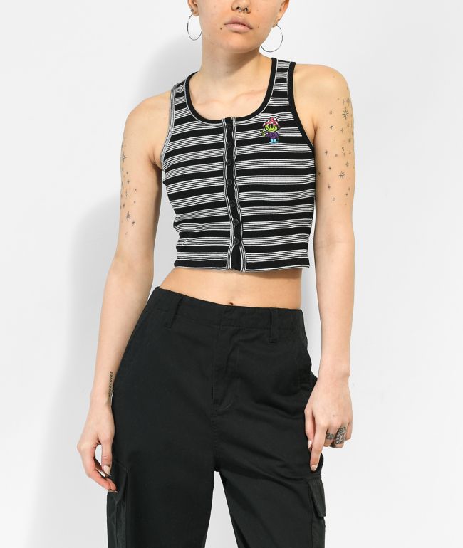 A.LAB Roscoe Black & White Stripe Button Up Crop Tank Top
