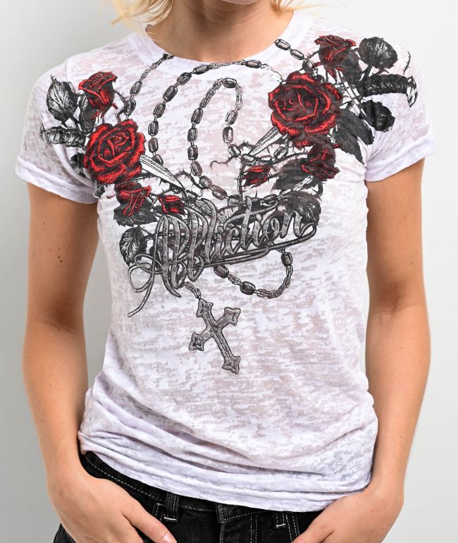 Affliction Amber Rose White Burnout T-Shirt - thumbnail 3