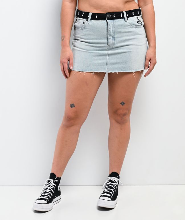 Affliction Angel Wings Blue Denim Cutoff Mini Skirt - thumbnail 3