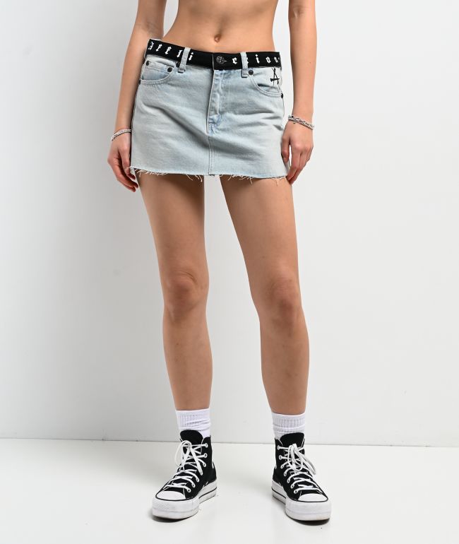 Affliction Angel Wings Blue Denim Cutoff Mini Skirt - thumbnail 2