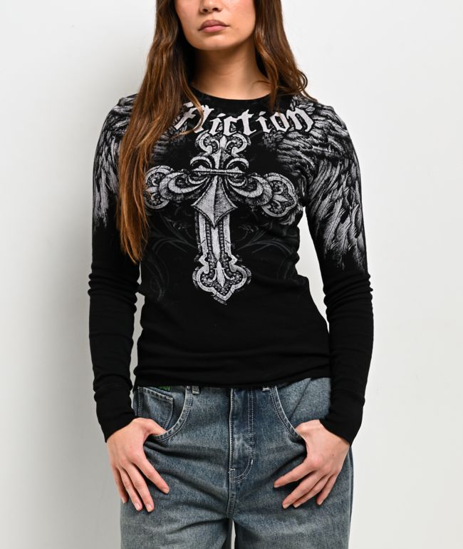 Affliction Angelo Black Thermal Long Sleeve T-Shirt