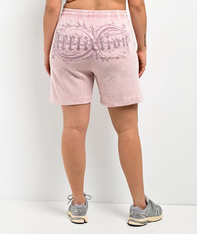 Affliction Ayala Peach Pink Rhinestone Sweat Shorts - thumbnail 3