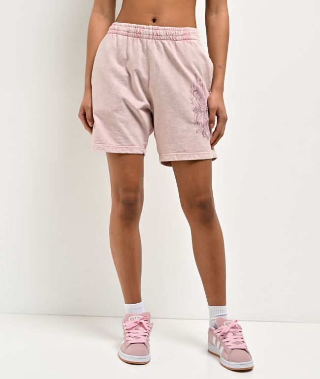 Affliction Ayala Peach Pink Rhinestone Sweat Shorts - thumbnail 2