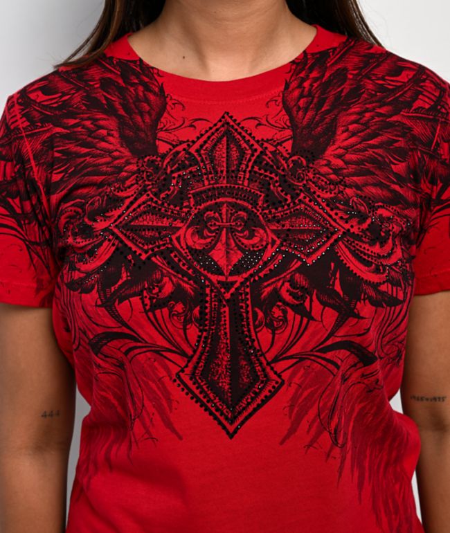 Affliction Ayala Rhinestone Red T-Shirt - thumbnail 3