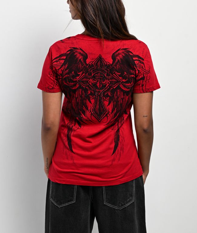 Affliction Ayala Rhinestone Red T-Shirt - thumbnail 2