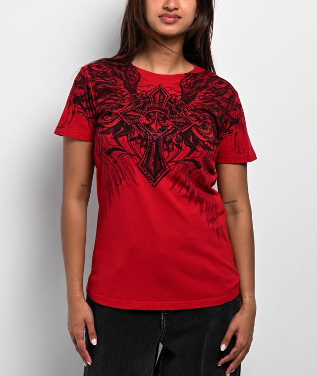 Affliction Ayala Rhinestone Red T-Shirt