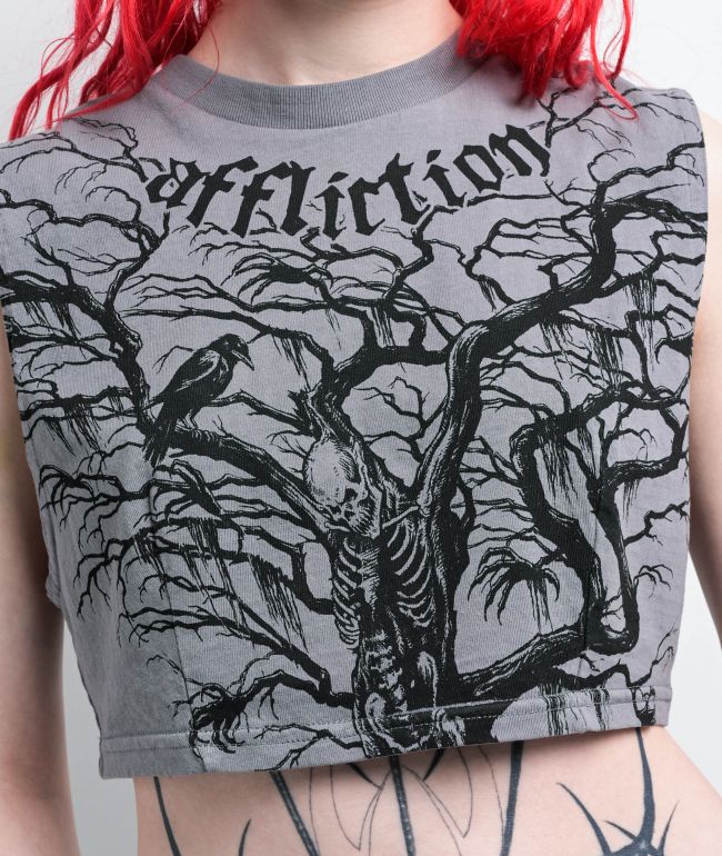Affliction Catharsis Grey Crop Tank Top - thumbnail 3
