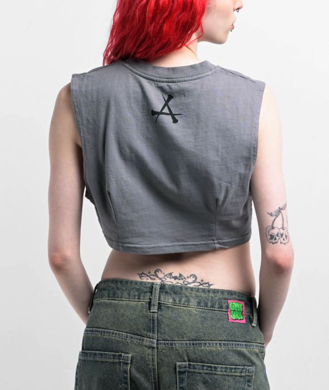 Affliction Catharsis Grey Crop Tank Top - thumbnail 2