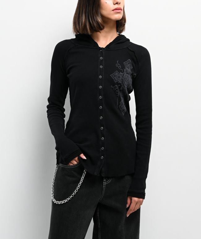 Affliction Chaos Theory Black Thermal Button Up Hoodie - thumbnail 3