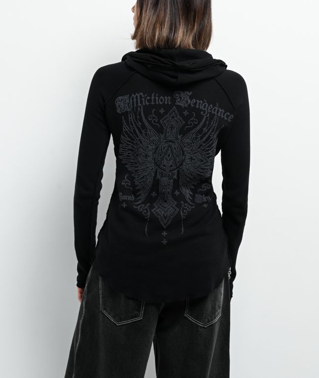 Affliction Chaos Theory Black Thermal Button Up Hoodie - thumbnail 2