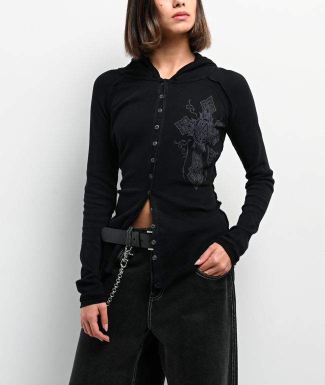 Affliction Chaos Theory Black Thermal Button Up Hoodie