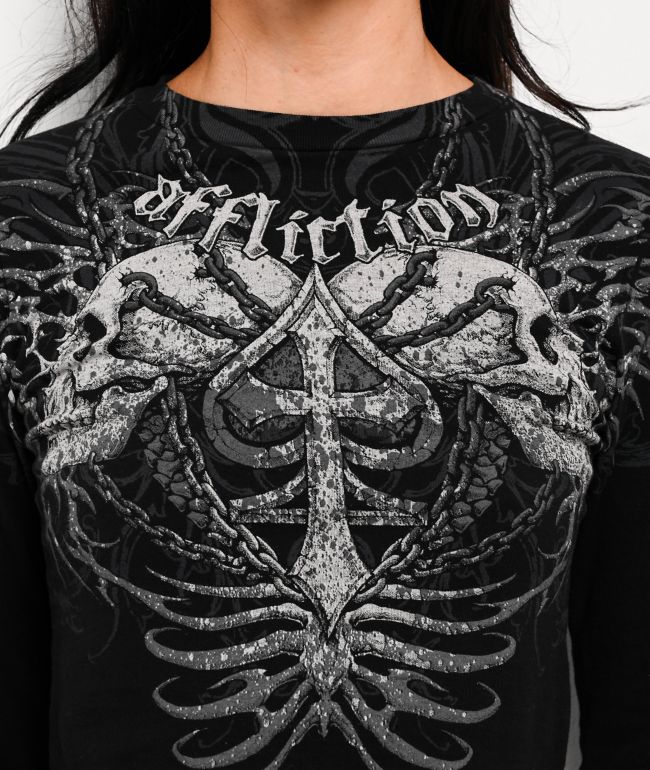 Affliction Charred Martyr Black Long Sleeve Crop T-Shirt - thumbnail 3