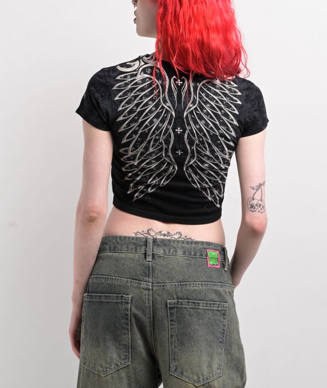 Affliction Chrome Black Crop T-Shirt - thumbnail 2