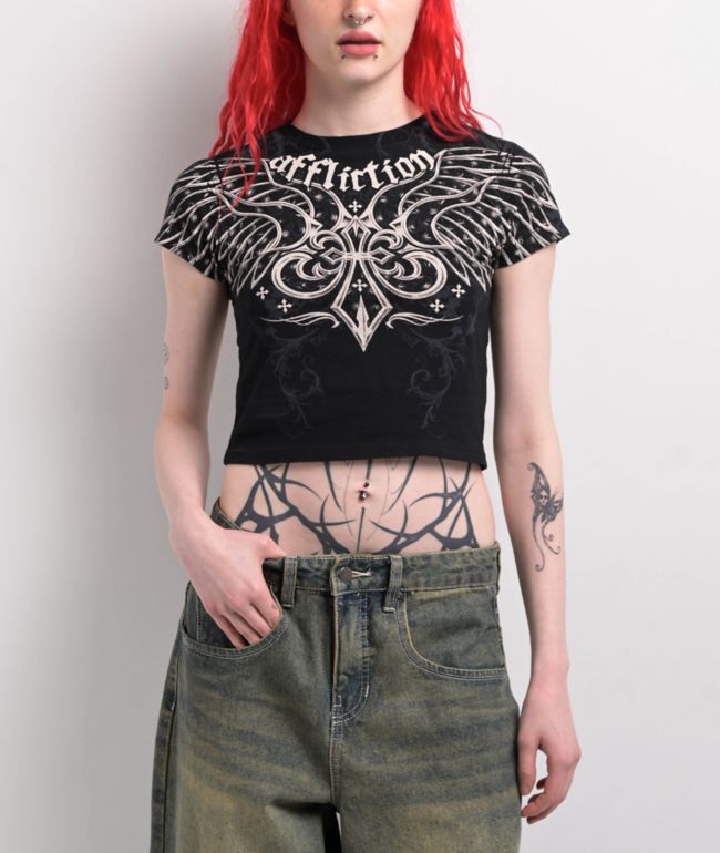 Affliction Chrome Black Crop T-Shirt