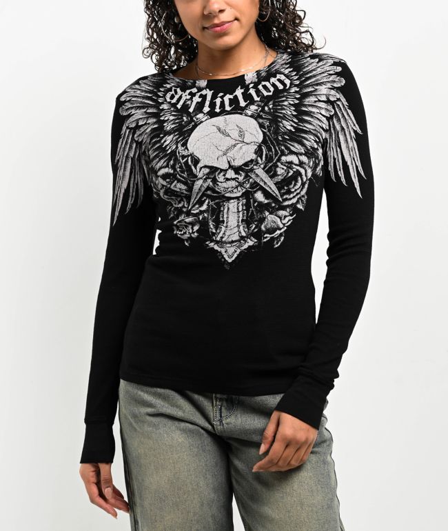 Affliction Crossed Over Black Lava Thermal Long Sleeve T-Shirt