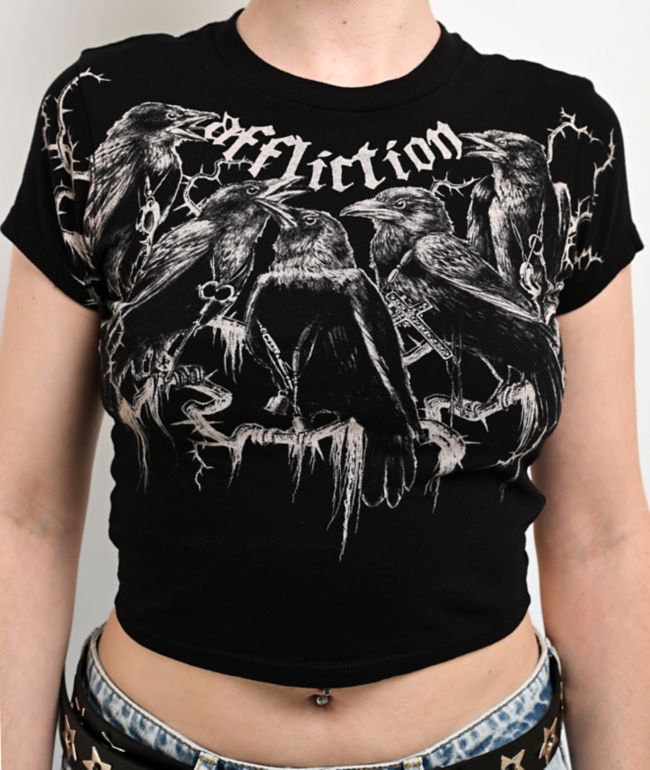 Affliction Crows Black Crop T-Shirt - thumbnail 3