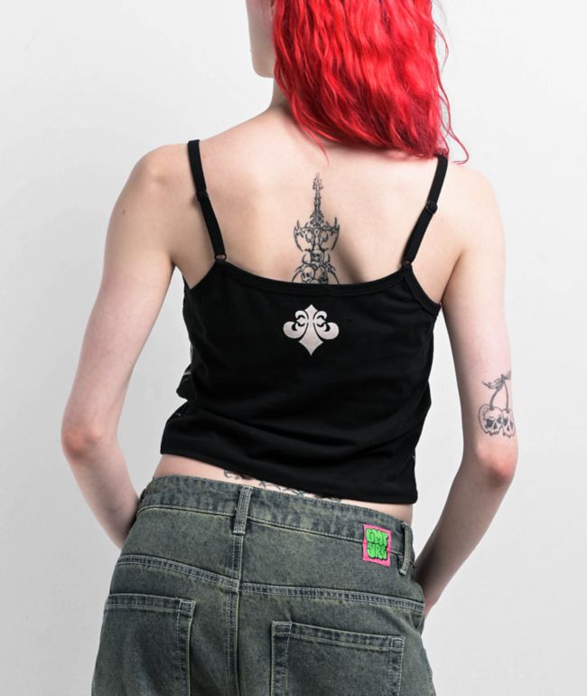 Affliction Crows Black Lace Crop Tank Top - thumbnail 2