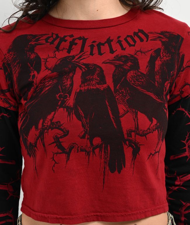 Affliction Crows Red 2fer Crop T-Shirt - thumbnail 3