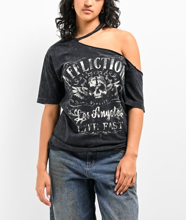 Affliction Davey Jones Black Wash Cutout T-Shirt