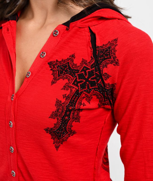 Affliction Elitist Red Wash Button Hoodie - thumbnail 3