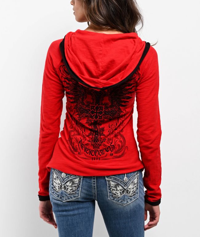 Affliction Elitist Red Wash Button Hoodie - thumbnail 2