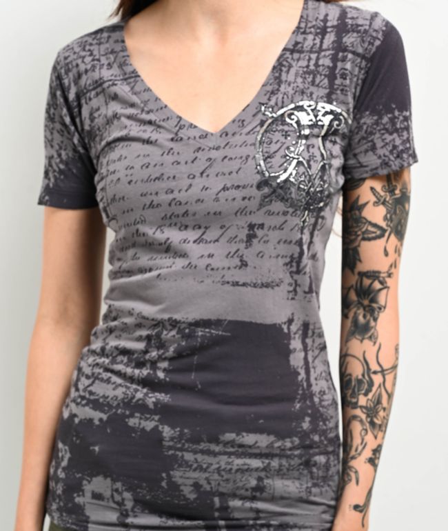 Affliction Eros Grey V-Neck T-Shirt - thumbnail 3