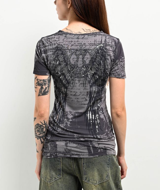 Affliction Eros Grey V-Neck T-Shirt - thumbnail 2