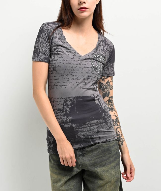 Affliction Eros Grey V-Neck T-Shirt